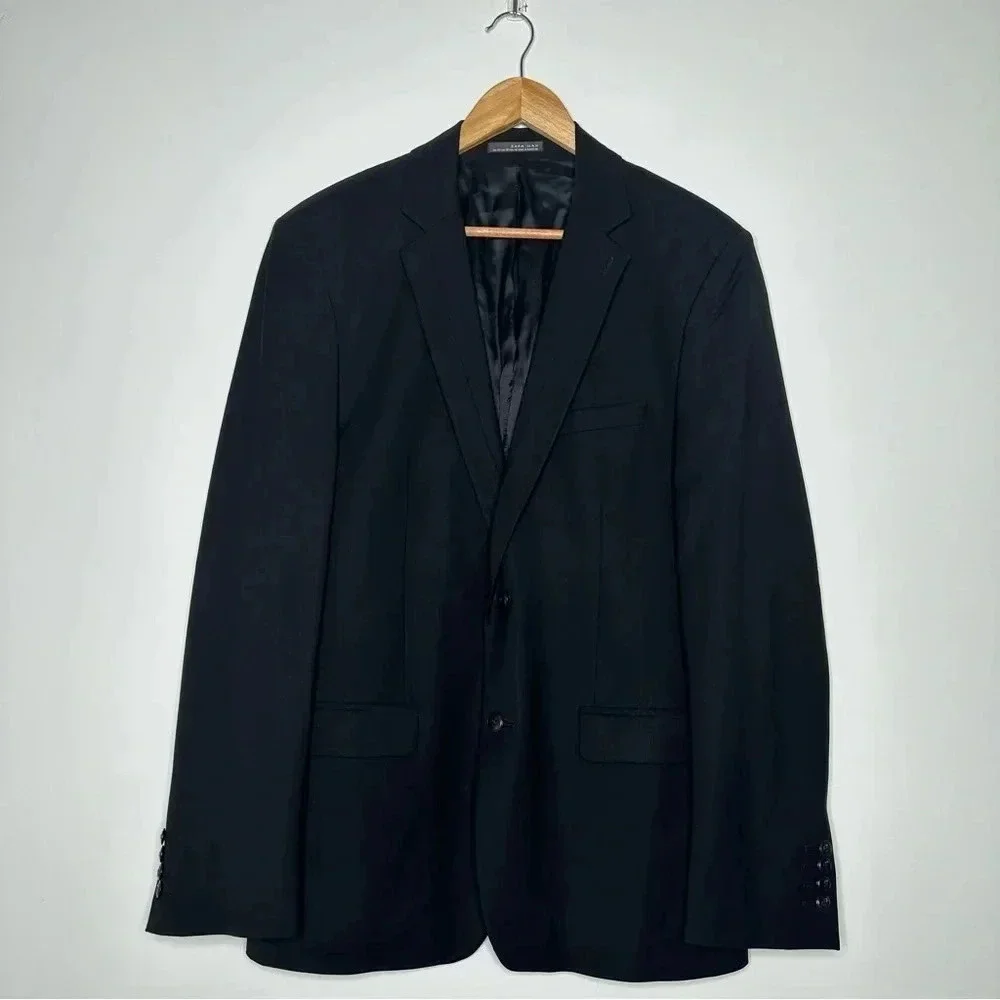 ZARA Man Black Wool Blend Two Button Blazer Size 42